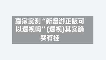 赢家实测“新漫游正版可以透视吗”(透视)其实确实有挂-第1张图片